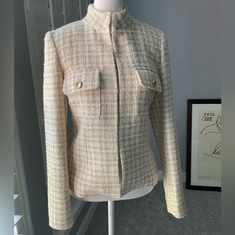 Zara white and beige check textured jacket. - Picture 6 of 16
